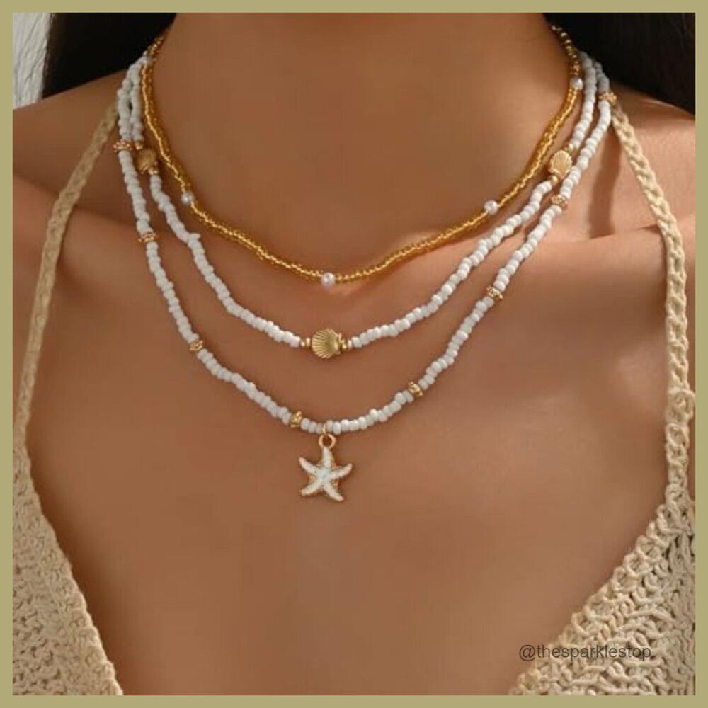 14k Gold Plated Boho Layered Beaded Charm Pendant Necklace - Picture 4 of 7
